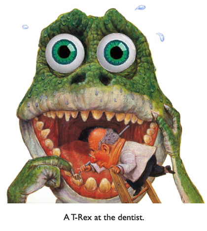 ‘My What Big Teeth You Have!’  T-Rex visits the dentist in Ten Little Dinosaurs, the dinosaur counting book.